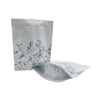 Üres fehér 25g 50g 1kg gabonafélék napraforgómag álló cipzáras fóliazsák